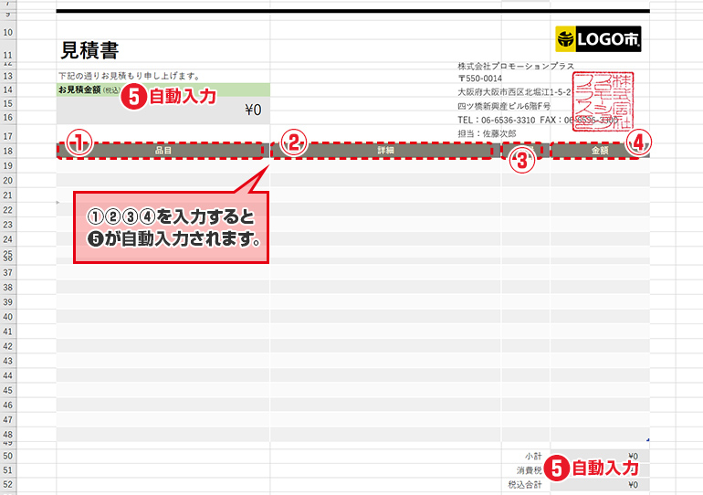 ⑤各項目の入力