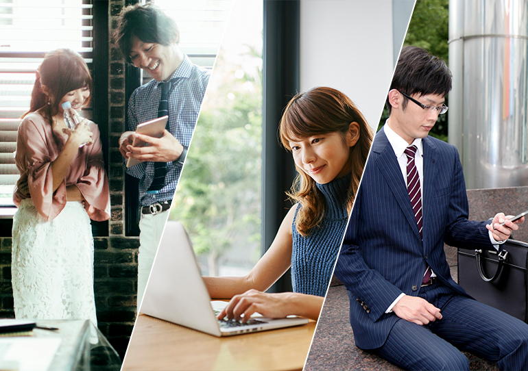 会社のパソコンやご自宅にあるタブレット、外出先で使用するスマホなど、デバイスを問わずどこでも簡単にマイページへのログインが可能です。